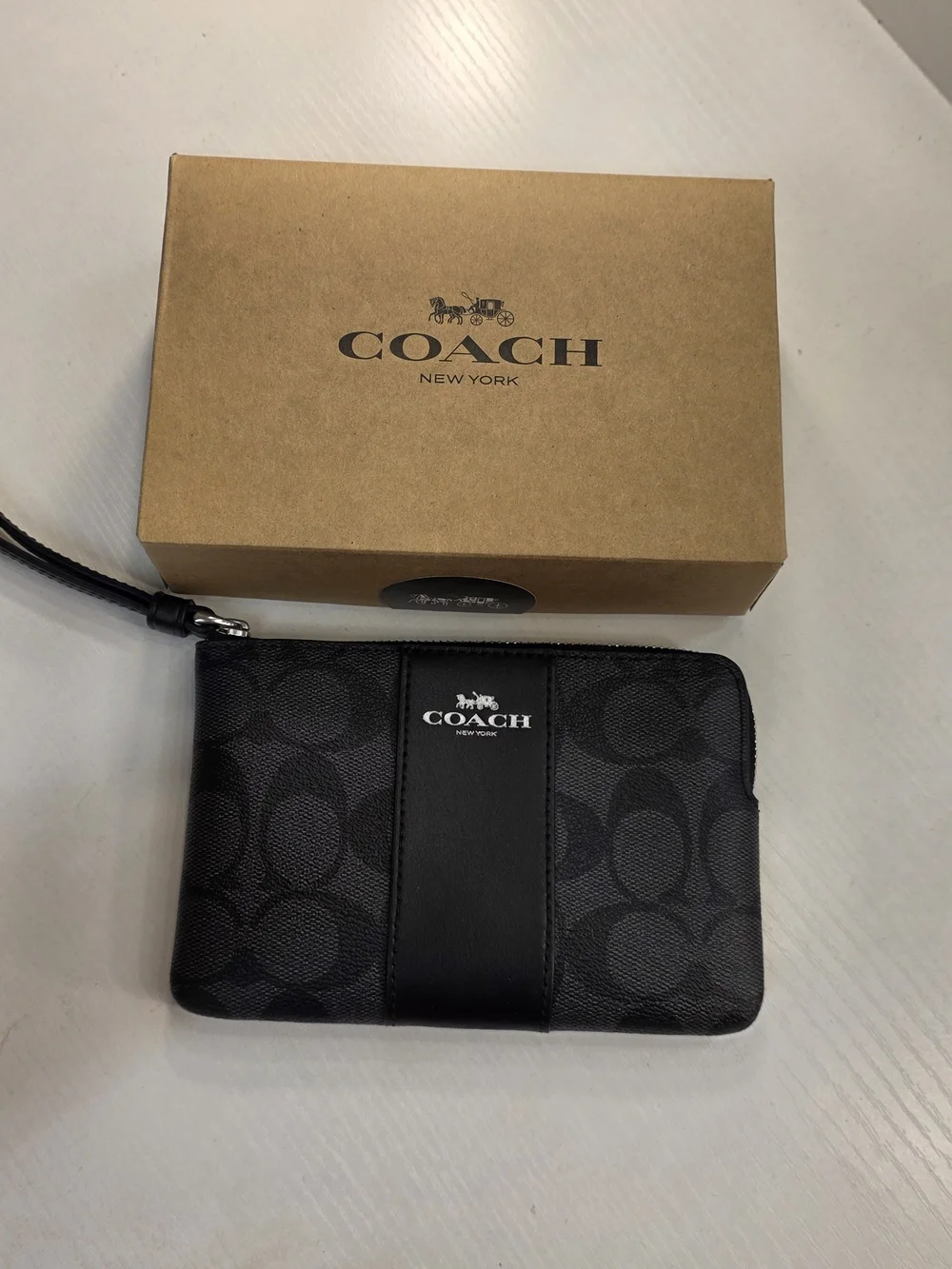 COACH Black Signature Zip Wristlet